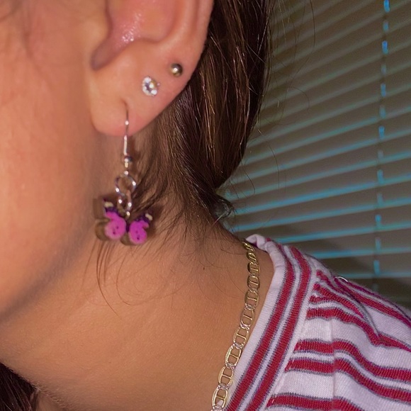 pink butterfly earrings - Picture 2 of 2